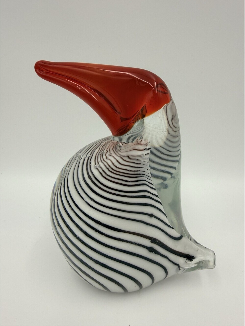Vtg Murano Style Art Glass Tropical Bird Toucan, Black & White Stripes Pier 1